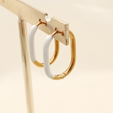 Wholesaler Eclat Paris - Gold white oval hoop earrings