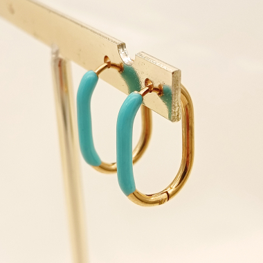 Wholesaler Eclat Paris - Gold blue oval hoop earrings