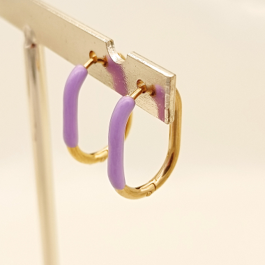 Wholesaler Eclat Paris - Golden purple oval hoop earrings