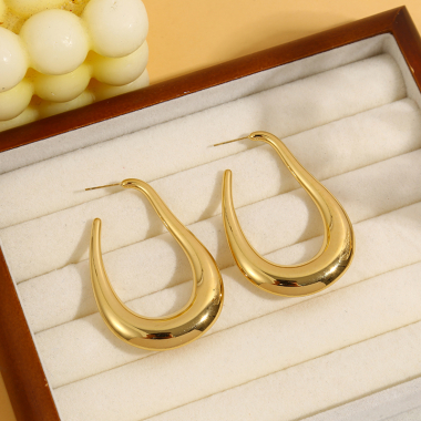 Wholesaler Eclat Paris - Gold Thick Oval Hoop Earrings
