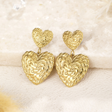 Wholesaler Eclat Paris - Gold double braided hearts earrings