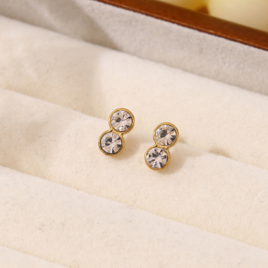 Wholesaler Eclat Paris - Golden double rhinestone stud earrings