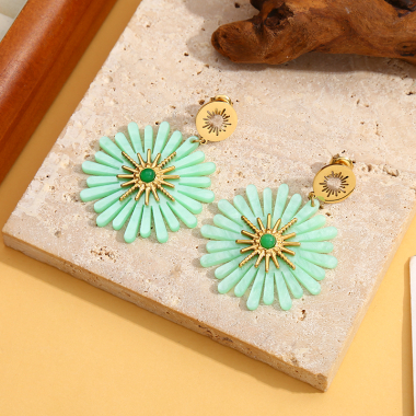 Wholesaler Eclat Paris - Gold earrings with blue flower multi petals in acrylic
