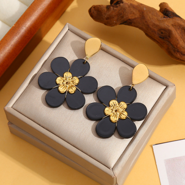 Wholesaler Eclat Paris - Gold black flower acrylic earrings