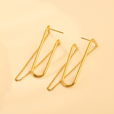 Wholesaler Eclat Paris - Geometric Gold Earrings with Chains