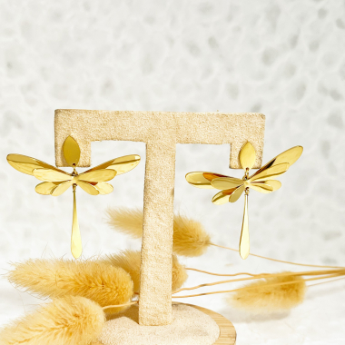 Wholesaler Eclat Paris - Golden dragonfly dangling earrings