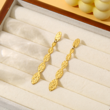 Wholesaler Eclat Paris - Golden oval hanging line earrings