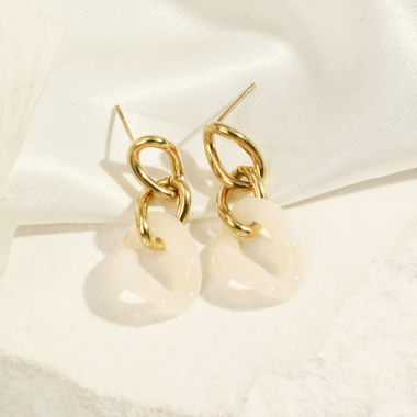 Grossiste Eclat Paris - Boucles d'oreilles dorées maillons couleur blanc