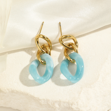 Wholesaler Eclat Paris - Gold earrings with blue links