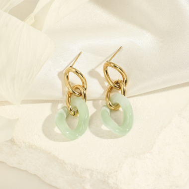 Wholesaler Eclat Paris - Gold earrings with green links