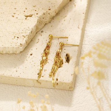 Grossiste Eclat Paris - Boucles d'oreilles mini-chaines dorées avec petites perles