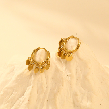Wholesaler Eclat Paris - Gold Mini Hoop Earrings with Tassels