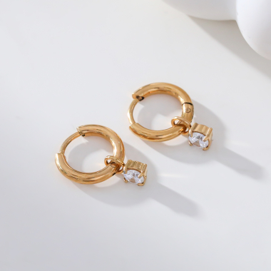 Wholesaler Eclat Paris - Gold mini hoop earrings with rhinestones