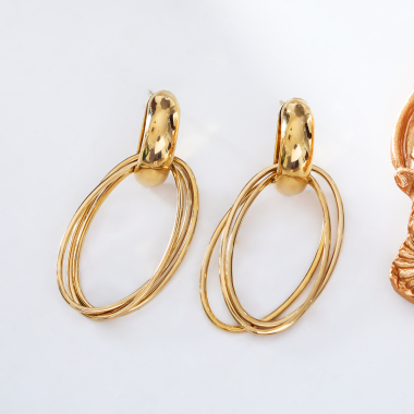 Wholesaler Eclat Paris - Gold multi circle dangling earrings