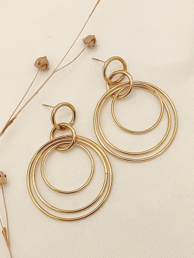 Grossiste Eclat Paris - Boucles d'oreilles dorées multi cercles pendants
