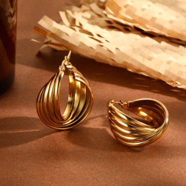 Wholesaler Eclat Paris - Gold multi-line wavy hoop earrings