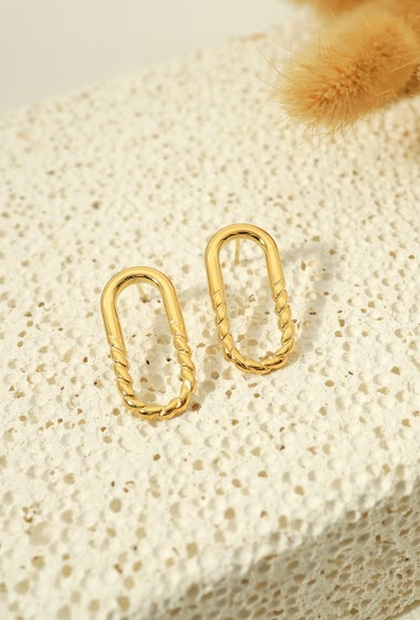 Wholesaler Eclat Paris - Oval golden earrings