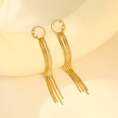 Wholesaler Eclat Paris - Gold Circle Dangle Earrings with Rhinestones