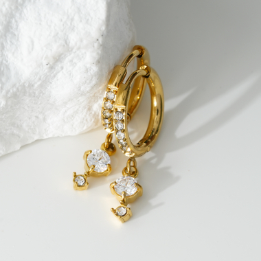 Wholesaler Eclat Paris - Golden small rhinestone hoop earrings with dangling rhinestones