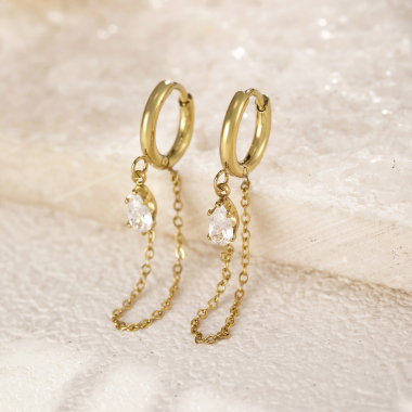 Wholesaler Eclat Paris - Gold small hoop earrings with chain