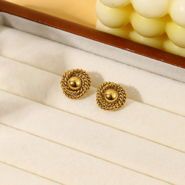 Wholesaler Eclat Paris - Gold Stud Ball Earrings