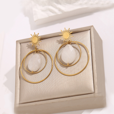 Wholesaler Eclat Paris - Golden sun earrings with white stone