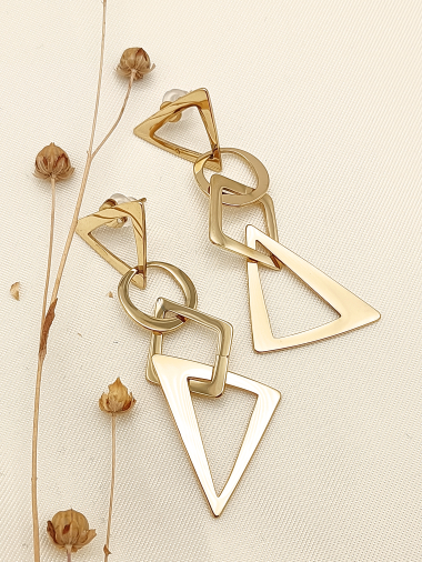 Großhändler Eclat Paris - Goldohrringe mit ineinander verschlungenen Dreiecken, Kreisen und Diamanten