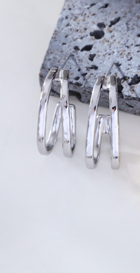 Wholesaler Eclat Paris - Double silver line earrings