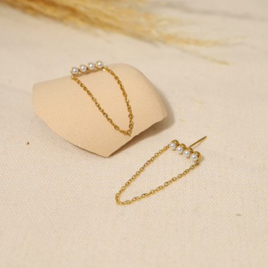 Wholesaler Eclat Paris - Pearl line earrings and gold chain