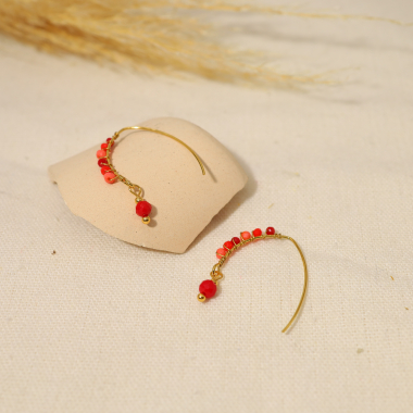 Grossiste Eclat Paris - Boucles d'oreilles lignes avec perles rosées