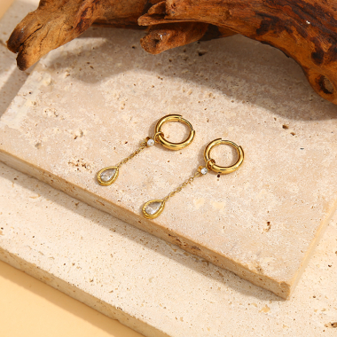 Wholesaler Eclat Paris - Mini Hoop Chain Earrings with Rhinestone Drops
