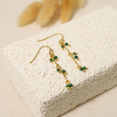 Wholesaler Eclat Paris - Dangling earrings with green stones