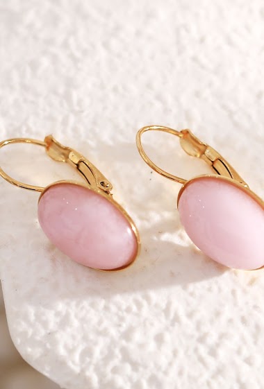 Grossiste Eclat Paris - Boucles d'oreilles pierre rose ovale pendantes