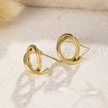 Wholesaler Eclat Paris - Golden chip earrings with crossed out circle
