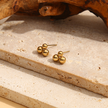 Wholesaler Eclat Paris - Trio of Balls Golden Chip Earrings