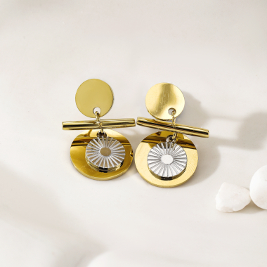Wholesaler Eclat Paris - Round earrings with gold bar and silver shine