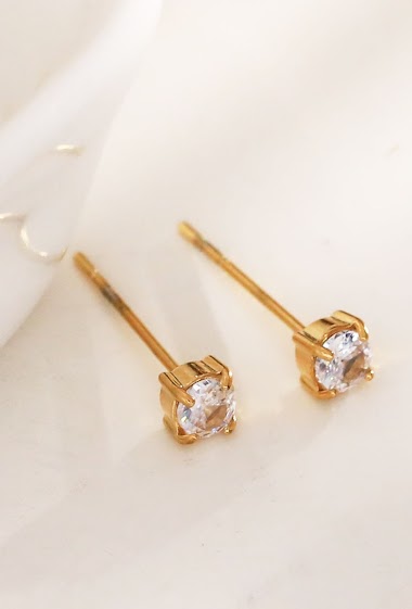 Wholesaler Eclat Paris - Simple golden earrings with rhinestones