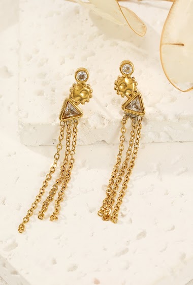 Wholesaler Eclat Paris - Rhinestone earrings with dangling chains