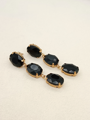 Wholesaler Eclat Paris - Black rhinestone dangling earrings