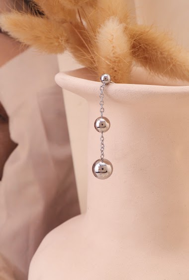 Wholesaler Eclat Paris - Triple silver balls earrings