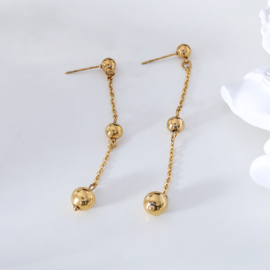 Wholesaler Eclat Paris - Triple ball earrings with dangling chains