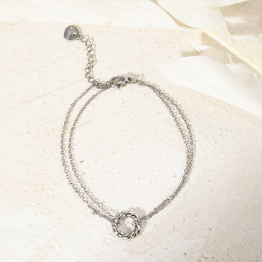 Wholesaler Eclat Paris - Silver double chain bracelet with circle that connects