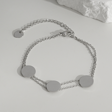 Wholesaler Eclat Paris - Fine double chain silver bracelet with disc