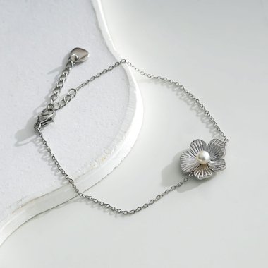 Großhändler Eclat Paris - Feines Silberarmband mit Blume und synthetischer Perle
