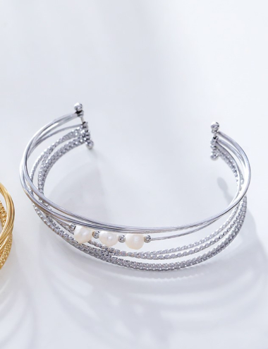 Grossiste Eclat Paris - Bracelet argenté multi lignes avec perles