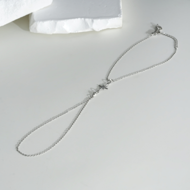 Grossiste Eclat Paris - Bracelet bague argenté avec chaîne étoile