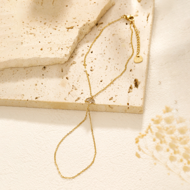 Grossiste Eclat Paris - Bracelet bague chaîne dorée avec fleur