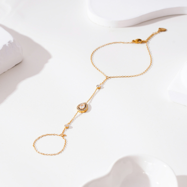 Großhändler Eclat Paris - Tropfenförmiges Goldketten-Ring-Armband mit Strasssteinen