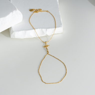 Grossiste Eclat Paris - Bracelet bague doré avec chaîne étoile