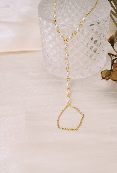 Grossiste Eclat Paris - Bracelet bague perles en acier inoxydable